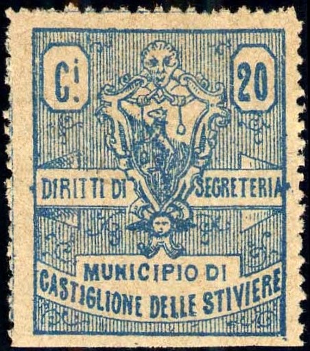 Marca da Bollo del Comune di CASTIGLIONE DELLE STIVIERE su Carta Bianca di dimensioni 25 x 31 mm