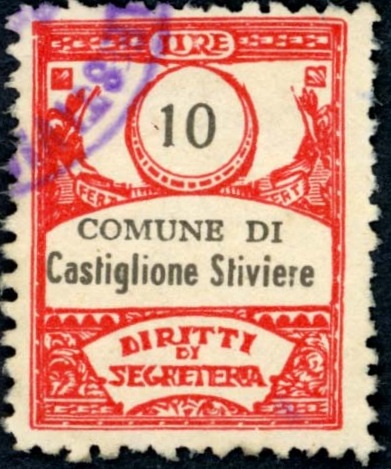 Marca da Bollo del Comune di CASTIGLIONE DELLE STIVIERE su Carta Bianca Sottile di dimensioni 21,5 x 28,5 mm