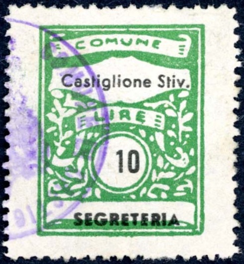 Marca da Bollo del Comune di CASTIGLIONE DELLE STIVIERE su Carta Bianca di dimensioni 22 x 28,5 mm