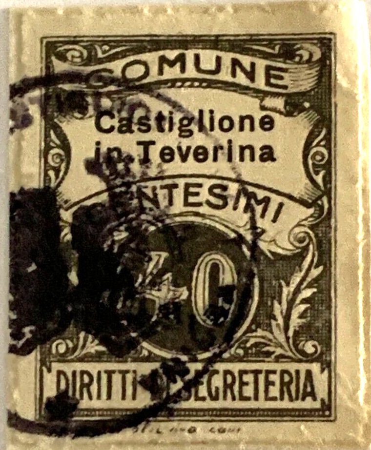 Marca da Bollo del Comune di CASTIGLIONE IN TEVERINA su Carta Bianca Sottile di dimensioni 22 x 29 mm
