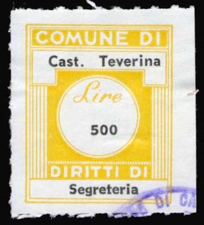 Marca da Bollo del Comune di CASTIGLIONE IN TEVERINA su Carta Bianca di dimensioni 20 x 25 mm