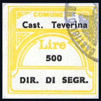 Marca da Bollo del Comune di CASTIGLIONE IN TEVERINA su Carta Bianca di dimensioni 20 x 20 mm