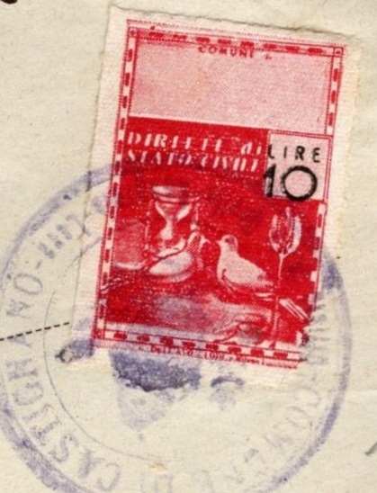 Marca da Bollo del Comune di CASTIGNANO su Carta Bianca Sottile di dimensioni 22,5 x 32 mm