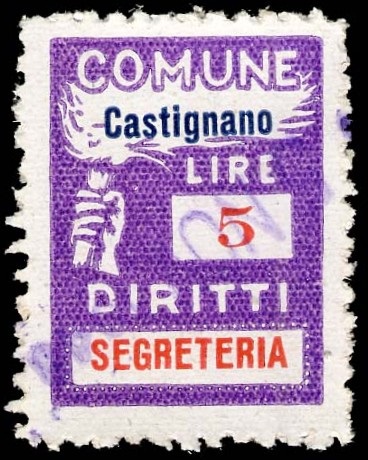 Marca da Bollo del Comune di CASTIGNANO su Carta Bianca di dimensioni 18,5 x 26 mm