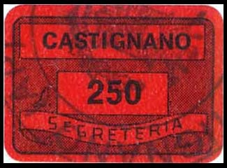Marca da Bollo del Comune di CASTIGNANO su Carta Colorata di dimensioni 20 x 14 mm