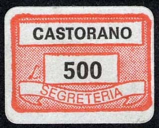 Marca da Bollo del Comune di CASTORANO su Carta Bianca di dimensioni 19,5 x 13,5 mm