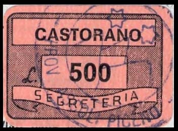 Marca da Bollo del Comune di CASTORANO su Carta Bianca di dimensioni 20 x 14 mm