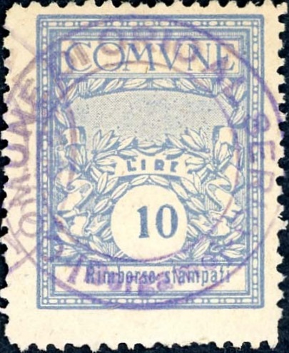 Marca da Bollo del Comune di CASTRI DI LECCE su Carta Bianca di dimensioni 22 x 28 mm