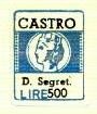 Marca da Bollo del Comune di CASTRO su Carta Bianca di dimensioni 15,5 x 20 mm