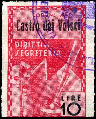 Marca da Bollo del Comune di CASTRO DEI VOLSCI su Carta Bianca Sottile di dimensioni 21 X 32 mm