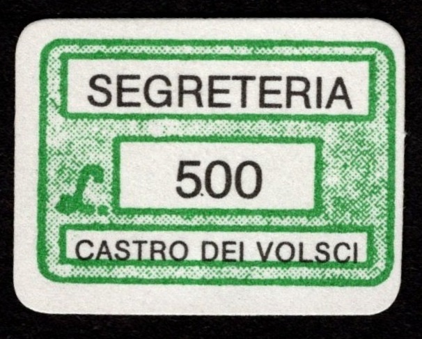 Marca da Bollo del Comune di CASTRO DEI VOLSCI su Carta Bianca di dimensioni 19 x 13 mm