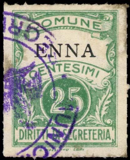 Marca da Bollo del Comune di ENNA (CASTROGIOVANNI) su Carta Bianca Sottile di dimensioni 22,5 x 29 mm