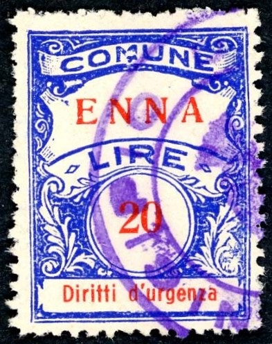 Marca da Bollo del Comune di ENNA (CASTROGIOVANNI) su Carta Bianca di dimensioni 22,35 x 29 mm
