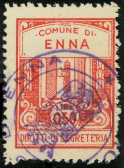 Marca da Bollo del Comune di ENNA (CASTROGIOVANNI) su Carta Bianca di dimensioni 22 x 28,5 mm