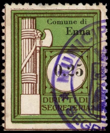 Marca da Bollo del Comune di ENNA (CASTROGIOVANNI) su Carta Bianca di dimensioni 24 x 30 mm