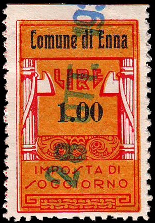 Marca da Bollo del Comune di ENNA (CASTROGIOVANNI) su Carta Bianca di dimensioni 27 X 36 mm