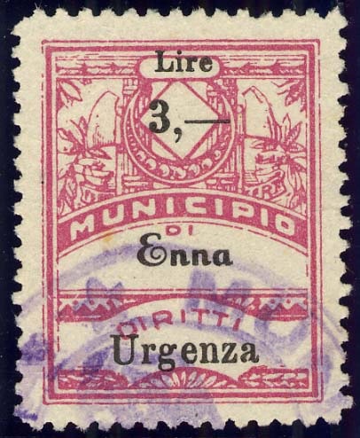 Marca da Bollo del Comune di ENNA (CASTROGIOVANNI) su Carta Bianca Sottile di dimensioni 22 x 29 mm