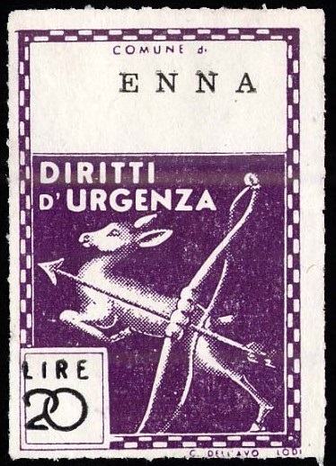 Marca da Bollo del Comune di ENNA (CASTROGIOVANNI) su Carta Bianca di dimensioni 21 x 31 mm