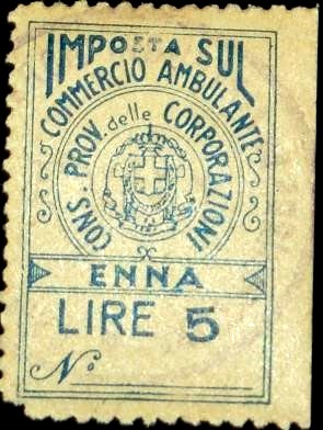 Marca da Bollo del Comune di ENNA (CASTROGIOVANNI) su Carta Bianca Sottile di dimensioni 22,5 X 33 mm