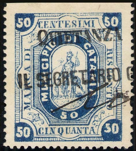 Marca da Bollo del Comune di CATANIA su Carta Bianca di dimensioni 26 c x 31 mm