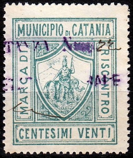 Marca da Bollo del Comune di CATANIA su Carta Bianca Sottile di dimensioni 27,5 x 33,5 mm