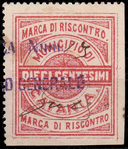 Marca da Bollo del Comune di CATANIA su Carta Bianca Sottile di dimensioni 28 x 34 mm
