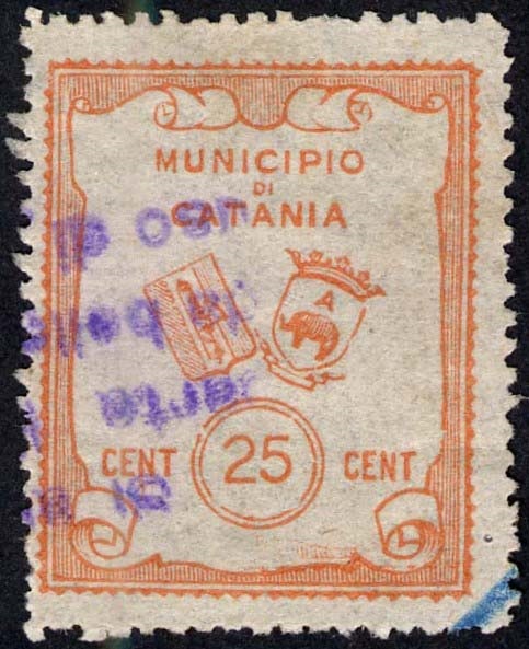Marca da Bollo del Comune di CATANIA su Carta Bianca di dimensioni 26,5 x 33,5 mm