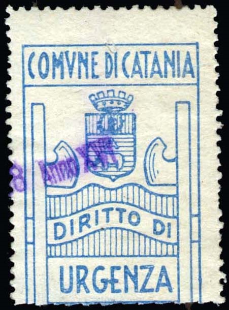 Marca da Bollo del Comune di CATANIA su Carta Bianca Sottile di dimensioni 24 x 32 mm
