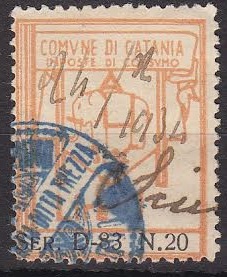 Marca da Bollo del Comune di CATANIA su Carta Bianca di dimensioni 23 x 29 mm