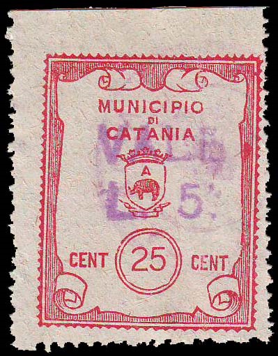 Marca da Bollo del Comune di CATANIA su Carta Bianca di dimensioni 26,5 x 33,5 mm