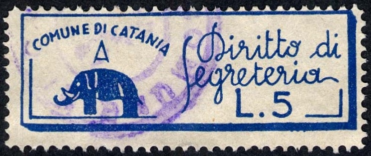 Marca da Bollo del Comune di CATANIA su Carta Bianca Sottile di dimensioni 46 x 16 mm