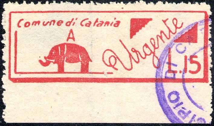Marca da Bollo del Comune di CATANIA su Carta Bianca Sottile di dimensioni 46 x 16,5 mm