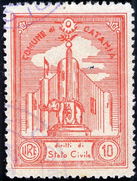 Marca da Bollo del Comune di CATANIA su Carta Bianca Sottile di dimensioni 26,5 x 35,5 mm