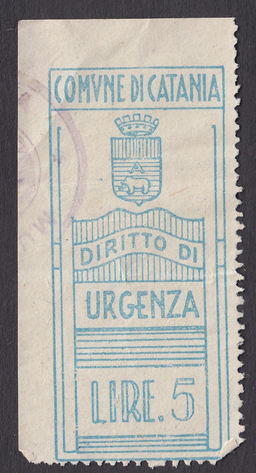Marca da Bollo del Comune di CATANIA su Carta Bianca di dimensioni 24 x 54 mm