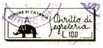 Marca da Bollo del Comune di CATANIA su Carta Bianca di dimensioni 45 x 16 mm