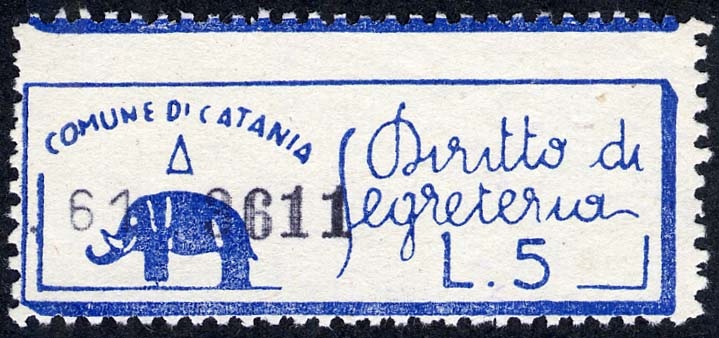 Marca da Bollo del Comune di CATANIA su Carta Bianca di dimensioni 46 x 11 mm