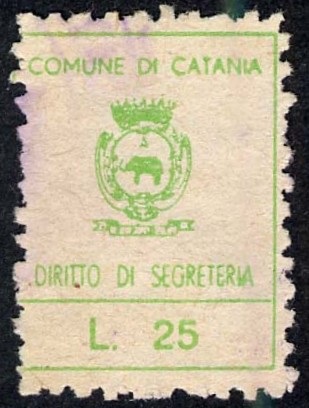 Marca da Bollo del Comune di CATANIA su Carta Bianca di dimensioni 17 x 21,5 mm