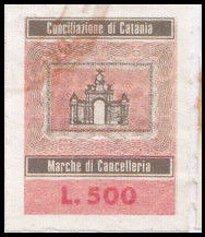 Marca da Bollo del Comune di CATANIA su Carta Bianca Sottile di dimensioni 17,5 x 22 mm