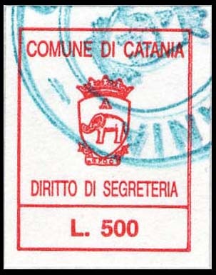Marca da Bollo del Comune di CATANIA su Carta Bianca di dimensioni 17 x 22 mm