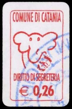 Marca da Bollo del Comune di CATANIA su Carta Bianca di dimensioni 11 x 19 mm