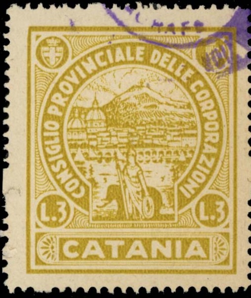 Marca da Bollo del Comune di CATANIA su Carta Bianca Sottile di dimensioni 19,5 x 23,5 mm