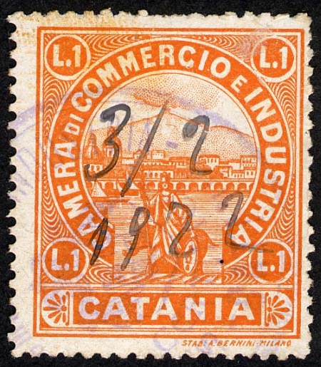 Marca da Bollo del Comune di CATANIA su Carta Bianca di dimensioni 26 x 31 mm