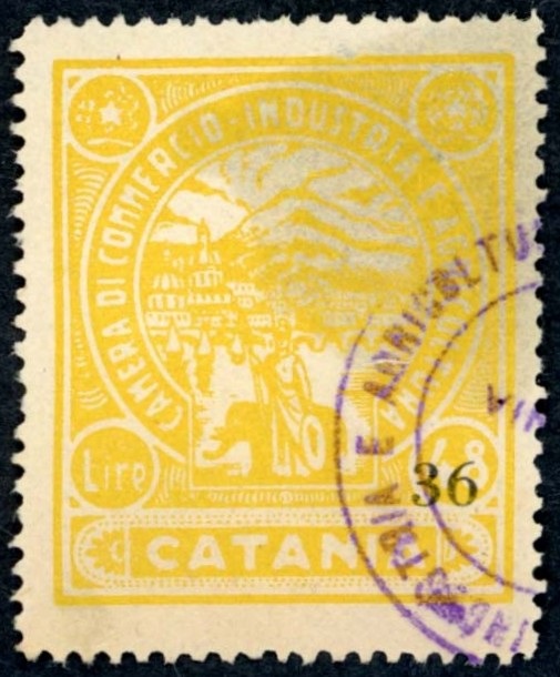 Marca da Bollo del Comune di CATANIA su Carta Bianca di dimensioni 26 x 31 mm