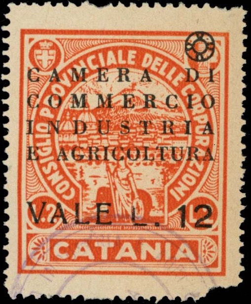 Marca da Bollo del Comune di CATANIA su Carta Bianca di dimensioni 29,5 x 35 mm