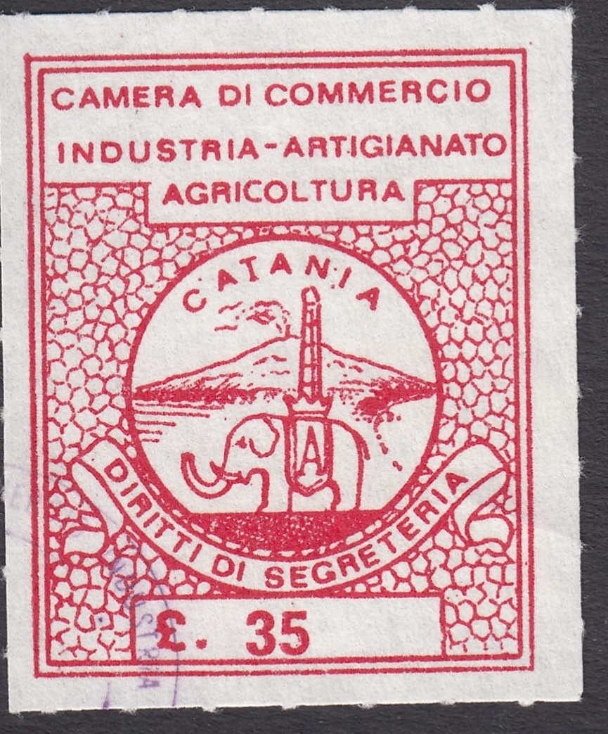 Marca da Bollo del Comune di CATANIA su Carta Bianca di dimensioni 28 c 35 mm