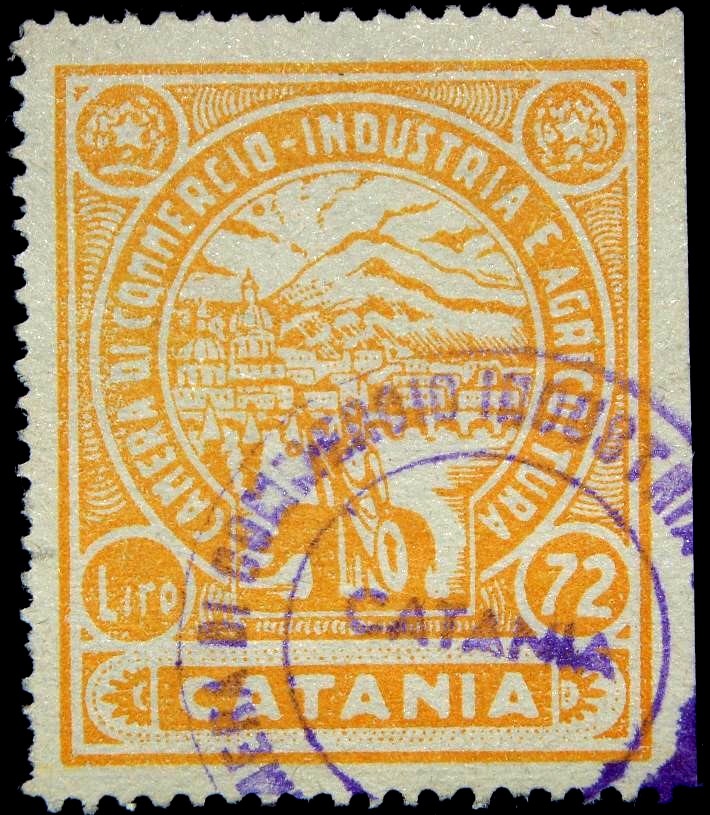 Marca da Bollo del Comune di CATANIA su Carta Bianca di dimensioni 28,5 x 34 mm