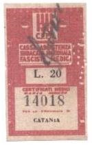 Marca da Bollo del Comune di CATANIA su Carta Bianca Sottile di dimensioni 27,5 x 46 mm