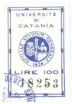 Marca da Bollo del Comune di CATANIA su Carta Bianca di dimensioni 27,5 x 44 mm
