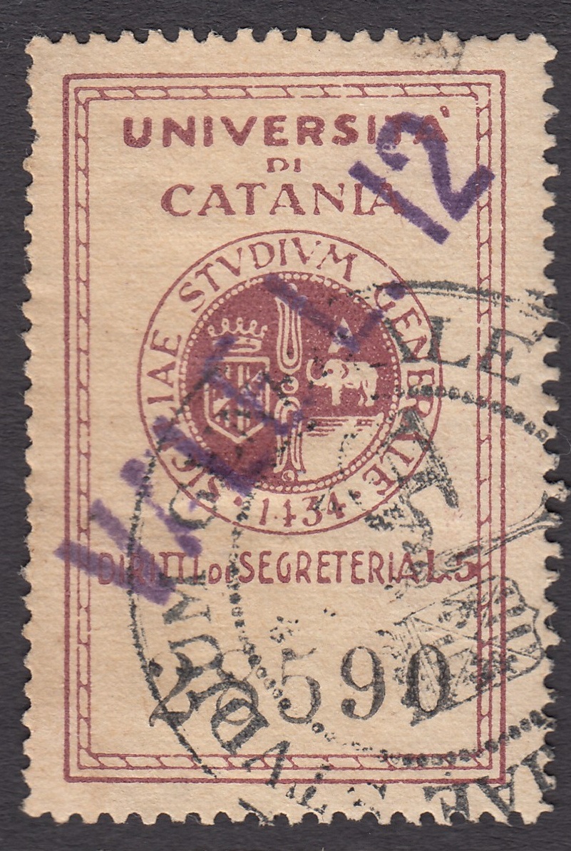 Marca da Bollo del Comune di CATANIA su Carta Bianca di dimensioni 26 x 41,5 mm