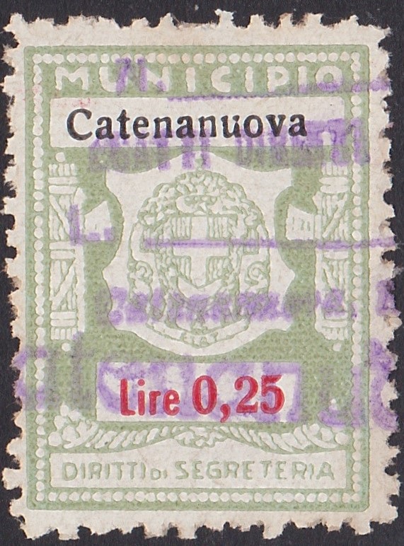 Marca da Bollo del Comune di CATENANUOVA su Carta Bianca di dimensioni 20,5 x 27,5 mm